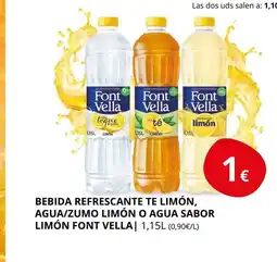 Supermercados MAS FONT VELLA Bebida refrescante te limón, agua/zumo limón o agua sabor limón oferta