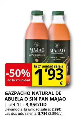 Supermercados MAS MAJAO Gazpacho natural de abuela o sin pan oferta
