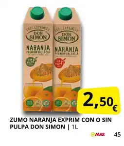 Supermercados MAS DON SIMON Zumo naranja exprim con o sin pulpa oferta