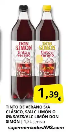 Supermercados MAS DON SIMÓN Tinto de verano s/a clásico, s/alc limón o 0% s/azs/alc limón oferta