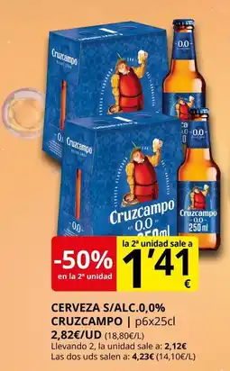 Supermercados MAS CRUZCAMPO Cerveza s/alc.0,0% oferta