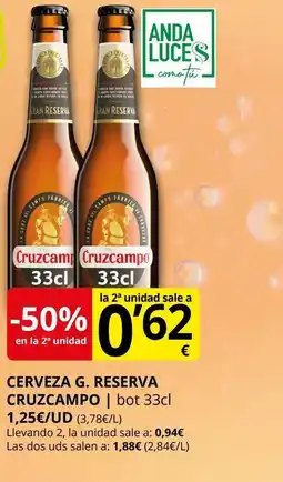 Supermercados MAS CRUZCAMPO Cerveza g. reserva oferta