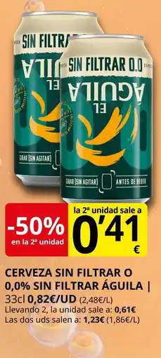 Supermercados MAS EL ÁGUILA Cerveza sin filtrar o 0,0% sin filtrar oferta
