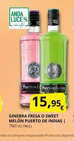 Supermercados MAS PUERTO DE INDIAS Ginebra fresa o sweet melón oferta