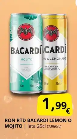 Supermercados MAS BACARDI Ron rtd lemon o mojito oferta