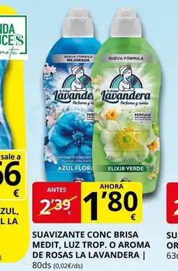 Supermercados MAS LA LAVANDERA Suavizante conc brisa medit, luz trop. o aroma de rosas oferta