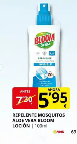 Supermercados MAS BLOOM Repelente mosquitos áloe vera loción oferta