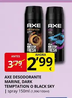 Supermercados MAS AXE Desodorante marine, dark temptation o black sky oferta