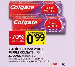 Supermercados MAS COLGATE Dentífrico max white purple oferta