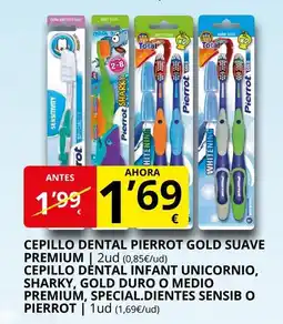 Supermercados MAS Cepillo dental pierrot gold suave premium cepillo dental infant unicornio, sharky, gold duro o medio premium, special.dientes oferta