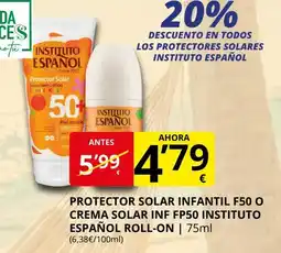 Supermercados MAS INSTITUTO ESPAÑOL Protector solar infantil f50 o crema solar inf fp50 roll-on oferta