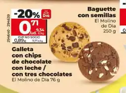Dia EL MOLINO DE DIA Galleta con chips de chocolate con leche / con tres chocolates oferta
