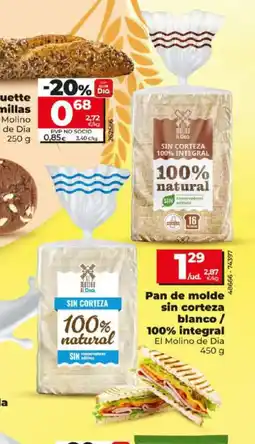 Dia EL MOLINO DE DIA Pan de molde sin corteza blanco / 100% integral oferta