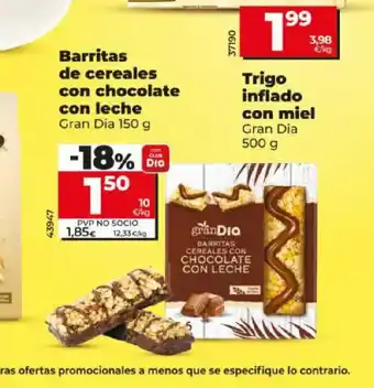 Dia GRAN DIA Barritas de cereales con chocolate con leche oferta