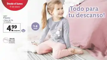 Lidl Pijama niña lupilu oferta
