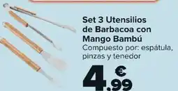 Carrefour Set 3 Utensilios de Barbacoa con Mango Bambú oferta
