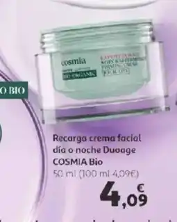 Alcampo COSMIA Recarga crema facial día o noche Duoage Bio oferta