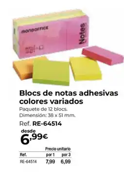 Staples Kalamazoo Blocs de notas adhesivas colores variados oferta