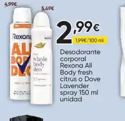 FROIZ Desodorante corporal Rexona All Body fresh citrus o Dove Lavender spray oferta