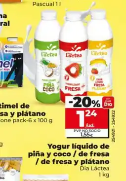 Maxi Dia DIA LÁCTEA Yogur líquido de piña y coco / de fresa / de fresa y plátano oferta