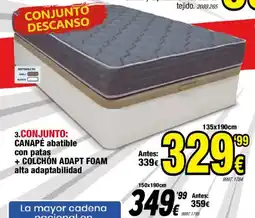 Rapimueble Conjunto canapé abatible con patas + colchon adapt foam alta adaptabilidad oferta