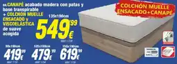 Rapimueble Canapé acabado madera con patas y base transpirable +colchon muelle ensacado y viscoelástica de suave acogida oferta
