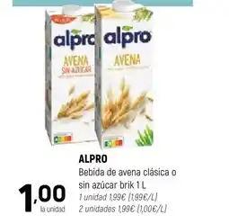 Coviran ALPRO Bebida de avena clásica o sin azúcar brik oferta