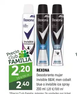 Coviran REXONA Desodorante mujer invisible B&W, men cobalt blue o invisible ice spray oferta