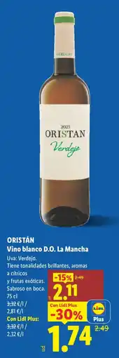 Lidl ORISTÁN Vino blanco D.O. La Mancha oferta