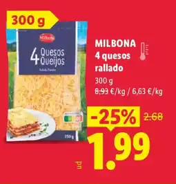 Lidl MILBONA 4 quesos rallado oferta