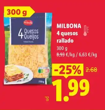 Lidl MILBONA 4 quesos rallado oferta