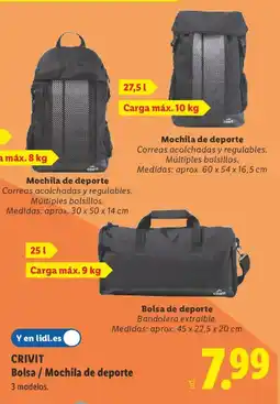 Lidl CRIVIT Bolsa / Mochila de deporte oferta