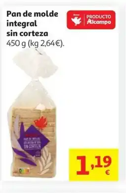 Alcampo Pan de molde integral sin corteza oferta