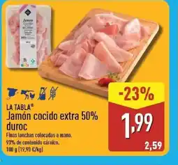 ALDI LA TABLA Jamón cocido extra 50% duroc oferta