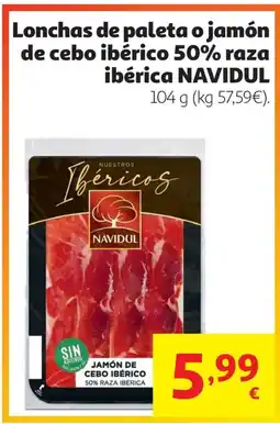 Alcampo NAVIDUL Lonchas de paleta o jamón de cebo ibérico 50% raza ibérica oferta