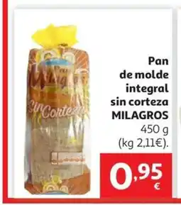 Alcampo MILAGROS Pan de molde integral sin corteza oferta