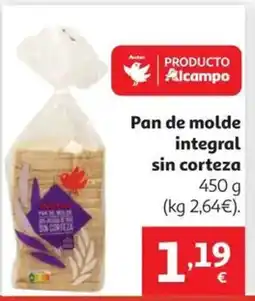 Alcampo Pan de molde integral sin corteza oferta