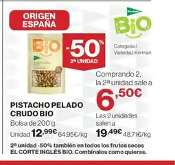 El Corte Inglés Pistacho pelado crudo bio oferta