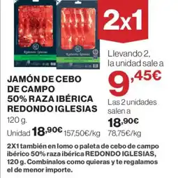 El Corte Inglés Jamón de cebo de campo 50% raza ibérica redondo iglesias oferta