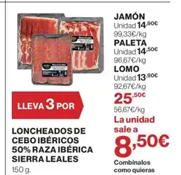 El Corte Inglés Loncheados de cebo ibéricos 50% raza ibérica sierra leales oferta