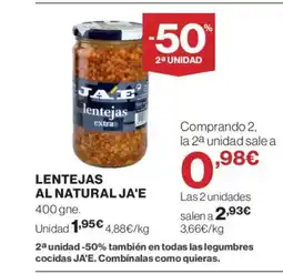El Corte Inglés JA'E Lentejas al natural oferta