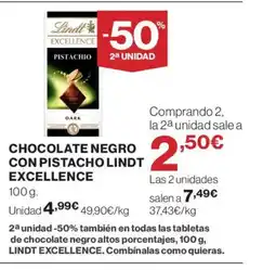 El Corte Inglés LINDT EXCELLENCE Chocolate negro con pistacho oferta