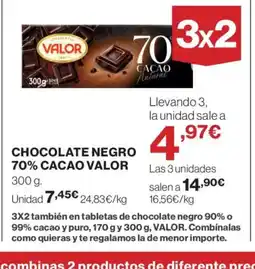 El Corte Inglés VALOR Chocolate negro 70% cacao oferta