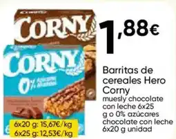 FROIZ CORNY Barritas de cereales Hero muesly chocolate con leche 6x25 go 0% azúcares chocolate con leche oferta