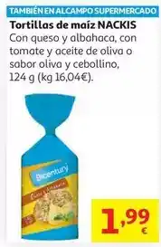 Alcampo Tortitas maiz c/queso y albahaca nackis 124 g oferta