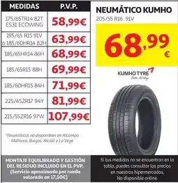Alcampo Neumatico kumho ecowing es31 205/55r16 91v oferta