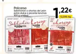 FROIZ PALCARSA Salchichón o chorizo de León extra dulce o picante lonchas oferta