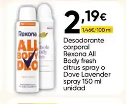 FROIZ REXONA Desodorante corporal All Body fresh citrus spray o Lavender spray oferta