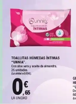 E.Leclerc UNNIA Toallitas húmedas íntimas oferta
