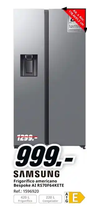 MediaMarkt SAMSUNG Frigorífico americano Bespoke AI RS70F64KETE oferta